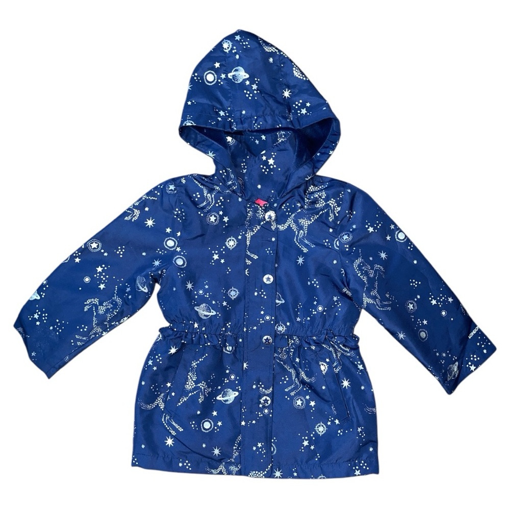 London Fog Girls Blue Silver Hooded Jacket Fleece Starry Unicorn Print size 5